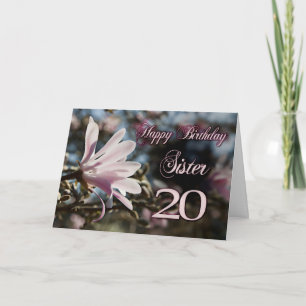 Zuster 20th Birthday met magnolia Kaart