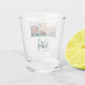 Zuster 21st Birthday Blauwgroen Moderne fotocollag Shot Glas (Achterkant)