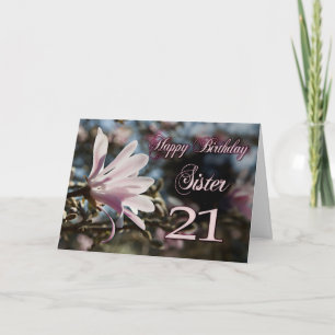 Zuster 21ste verjaardag met magnolia kaart