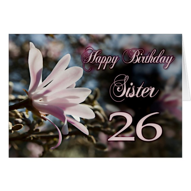 Zuster 26e verjaardag met magnolia (Voorkant Horizontaal)