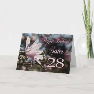 Zuster 28th Birthday met magnolia Kaart