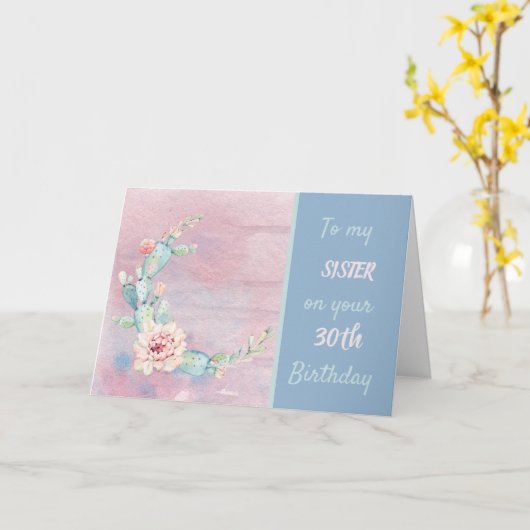 Zuster 30e Birthday Waterverf Cactus Kaart (Gele Bloem)