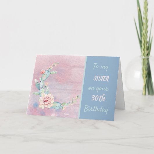 Zuster 30e Birthday Waterverf Cactus Kaart (Voorkant)