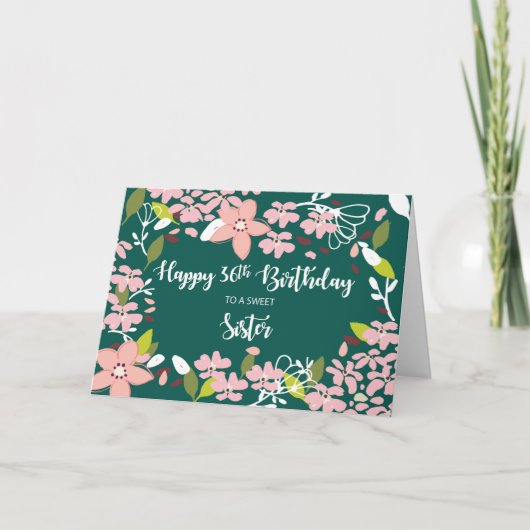 Zuster 36th Birthday Green Flowers Kaart (Voorkant)