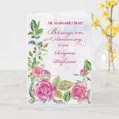 Zuster 45e jubileum religieuze professie roze kaart (Gele Bloem)
