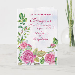 Zuster 45e jubileum religieuze professie roze kaart