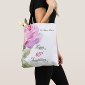 Zuster 65e jubileum aangepaste naam roze roos tote bag (Dichtbij)