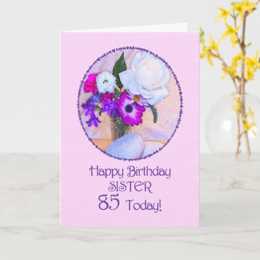 Zuster, 85ste verjaardag met geschilderde bloemen. kaart (Gele Bloem)