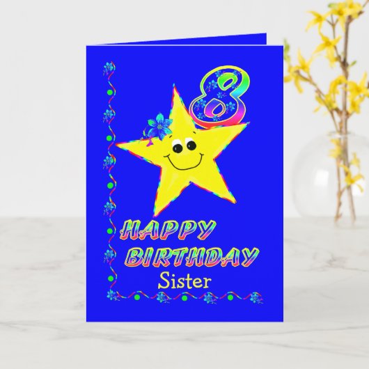 zuster 8e verjaardag van de geboorte kaart (Gele Bloem)