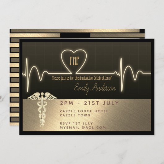 Zuster Afstuderen Invite FNP RN - Black Gold Metal Kaart (Voorkant / Achterkant)