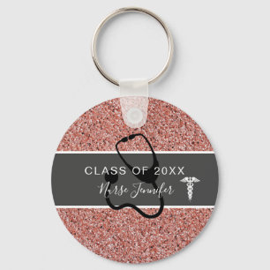Zuster Afstuderen Roze Glitter Persoonlijke naam Sleutelhanger