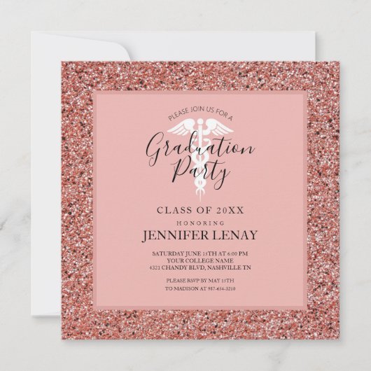 Zuster Afstuderen Roze Rose Gold Medical Party Kaart (Voorkant)