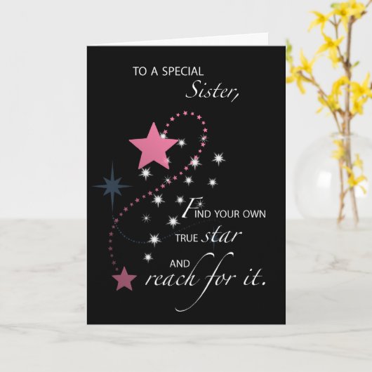 Zuster, Afstuderen Ster Gefeliciteerd, Roze Kaart (Gele Bloem)