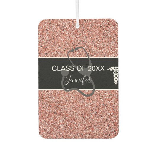 Zuster Afstuderen Stethoscope Roze Glitter Name Luchtverfrisser (Voorkant)