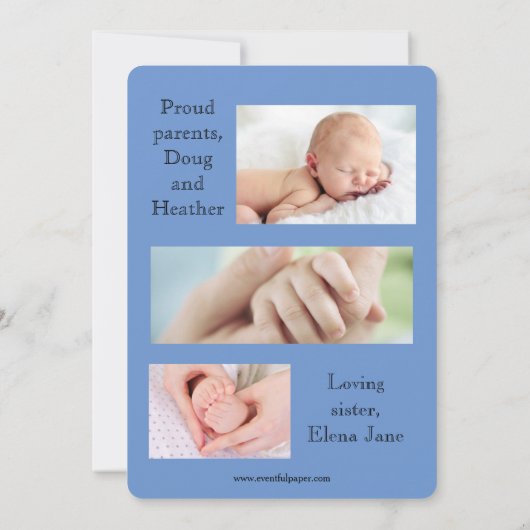 Zuster Announcing Brother's Birth Blue Aankondiging (Achterkant)