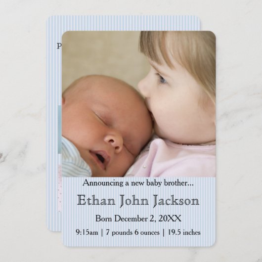 Zuster Announcing Brother's Birth Blue Aankondiging (Voorkant / Achterkant)