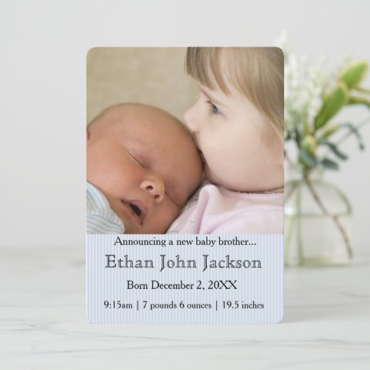 Zuster Announcing Brother's Birth Blue Aankondiging (Staand voorkant)