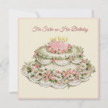 Zuster Birthday Card  Bloemkap en gedicht Kaart<br><div class="desc">De bewerkbare tekst aan de voorkant staat: "Voor zuster op haar verjaardag." Mooie illustratie van een delicate roze en witte cake met madeliefje bloemen en roze rozen.  gedicht over zussen en verjaardagwensen op de rug.</div>