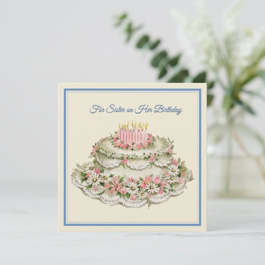 Zuster Birthday Card  Bloemkap en gedicht Kaart (Staand voorkant)