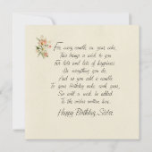 Zuster Birthday Card  Bloemkap en gedicht Kaart (Achterkant)