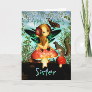 Zuster, Birthday Card, Cute Little Fairy Kaart