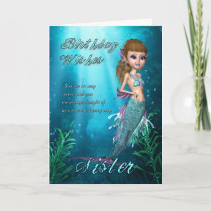 Zuster Birthday Card met Cute Mermaid Kaart