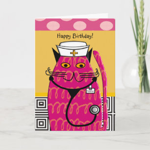 Zuster Birthday Card Whimsical Cat Nurse Kaart