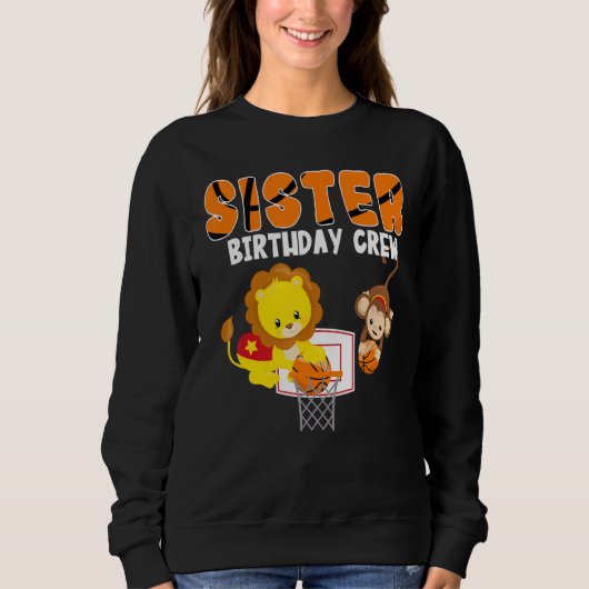 Zuster Birthday Crew Basketball Theme Lion Monkey Trui (Voorkant)