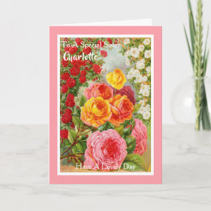 Zuster Birthday Floral  Vintage op persoonlijke ti Kaart