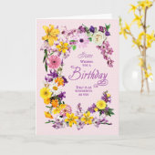 Zuster Birthday Flower Lijst Card Kaart (Gele Bloem)