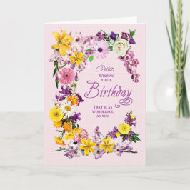 Zuster Birthday Flower Lijst Card Kaart