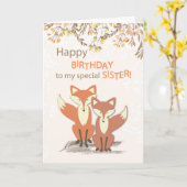 Zuster Birthday Foxes, bladeren op filialen Kaart (Gele Bloem)