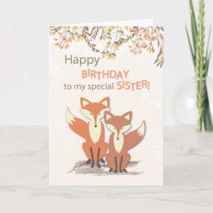 Zuster Birthday Foxes, bladeren op filialen Kaart