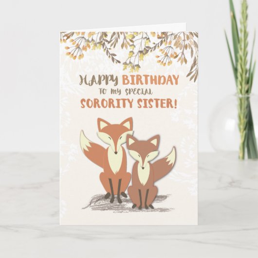 Zuster Birthday Foxes, bladeren op filialen Kaart (Voorkant)