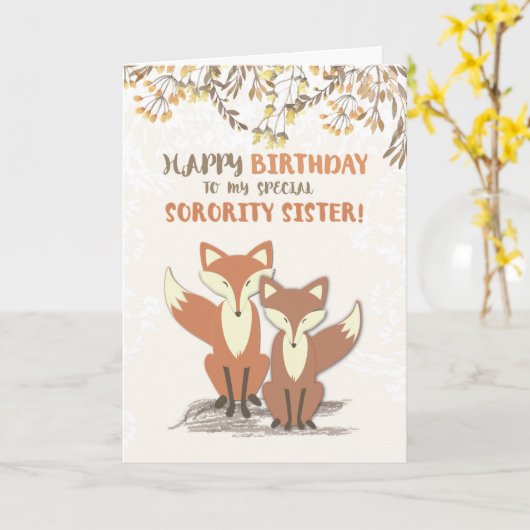 Zuster Birthday Foxes, bladeren op filialen Kaart (Gele Bloem)