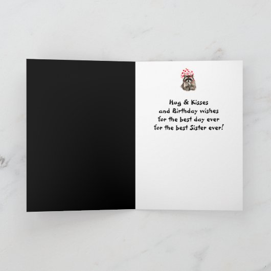 Zuster Birthday Hugs & Kisses Raccoon Animal Card Kaart (Binnen)