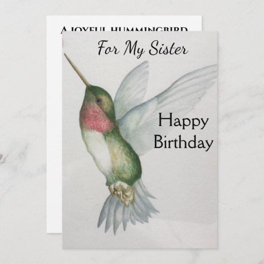 Zuster Birthday Hummingbird Elegant Waterverf (Voorkant / Achterkant)
