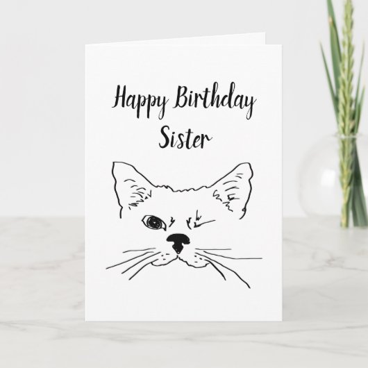 Zuster Birthday Humor Quote Winking Cat Fun Kaart (Voorkant)