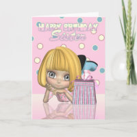 Zuster Birthday-kaart met crème Little Girl en Gif