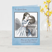 Zuster Birthday met  meisje openingsmandje Kaart (Gele Bloem)