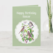 Zuster Birthday Song Sparrows, Cute Birds Kaart (Voorkant)