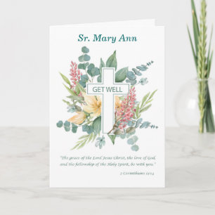 Zuster Blijf-Wel Religieus Kruis met Wilde Bloemen Kaart