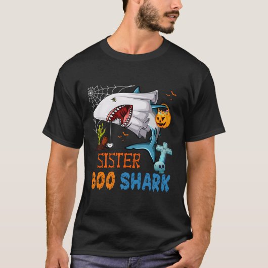 Zuster Boo Shark Halloween Shark Ghost Met Pumpki T-shirt (Voorkant)