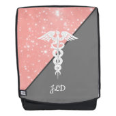 Zuster Caduceus Blush Pink Faux Glitter Monogram Rugtassen (Voorkant)