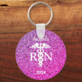 Zuster Caduceus Paars Roze Glitter Monogram Sleutelhanger (Voorkant)