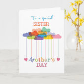 Zuster, Cute Moederdag Rainbow Clouds Hearts Kaart (Gele Bloem)