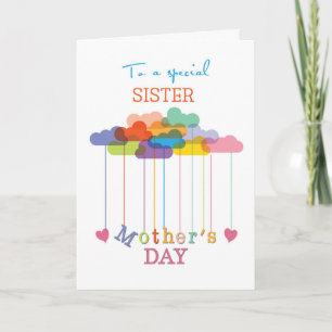 Zuster, Cute Moederdag Rainbow Clouds Hearts Kaart