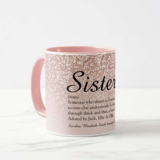 Zuster Definition Girly Roos Gold Glitter Mok (Voorkant links)