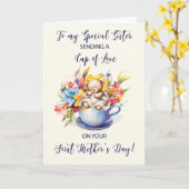 Zuster Eerste Moederdag Beker van Liefde en Bloeme Kaart (Gele Bloem)