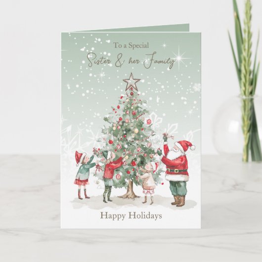 Zuster Familie Kerstboom Kerstman Feestdagen Kaart (Voorkant)